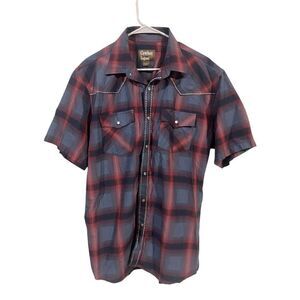 Cowboy Legend Mens Blue Red Short Sleeve Plaid Snap Button Down Shirt Size XLT